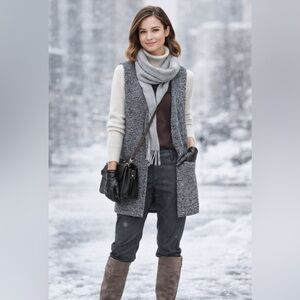 Cardigan sweater vest, wool blend, long, black, size small